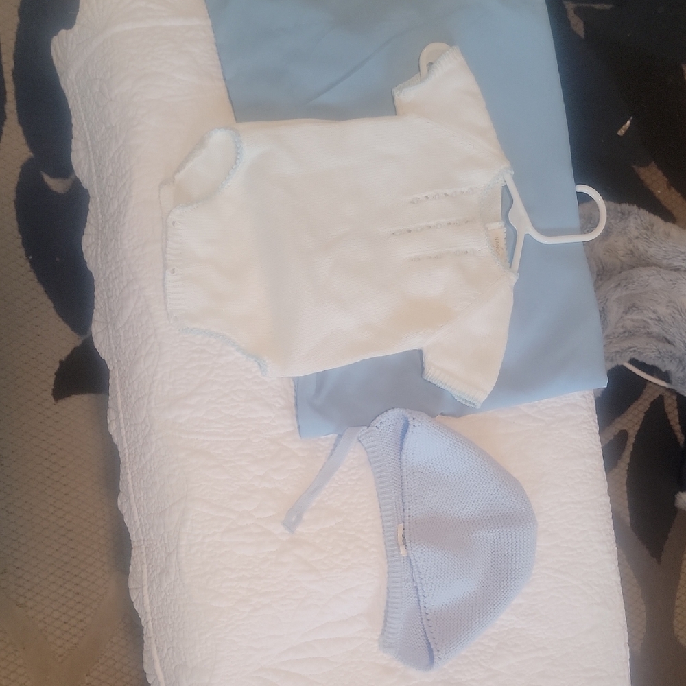Baby/newborn White and Blue Kids Matching Knit Set From Spain